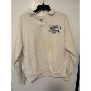 Vintage Logo 7 University of Michigan U of M thick polo  Mens Medium Cream 90s